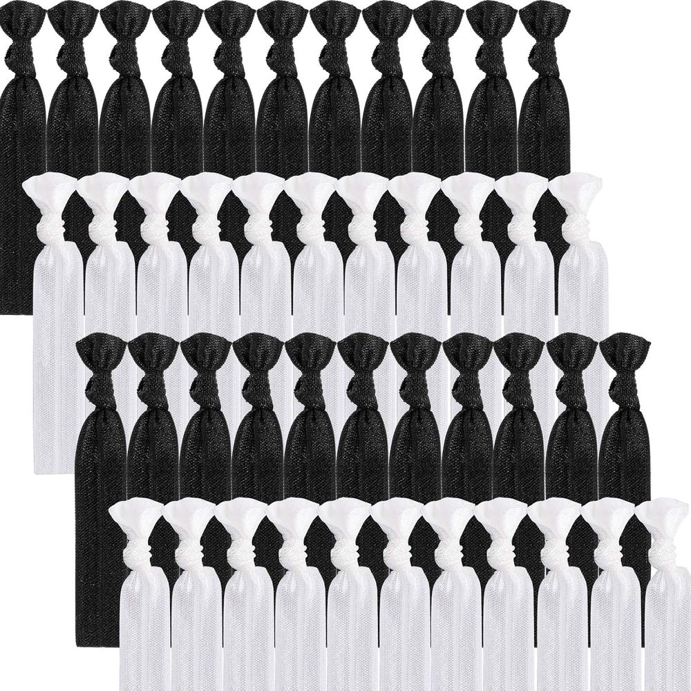 100 Pcs Black & White Elastic Ribbon Hair Ties for Ponytails
