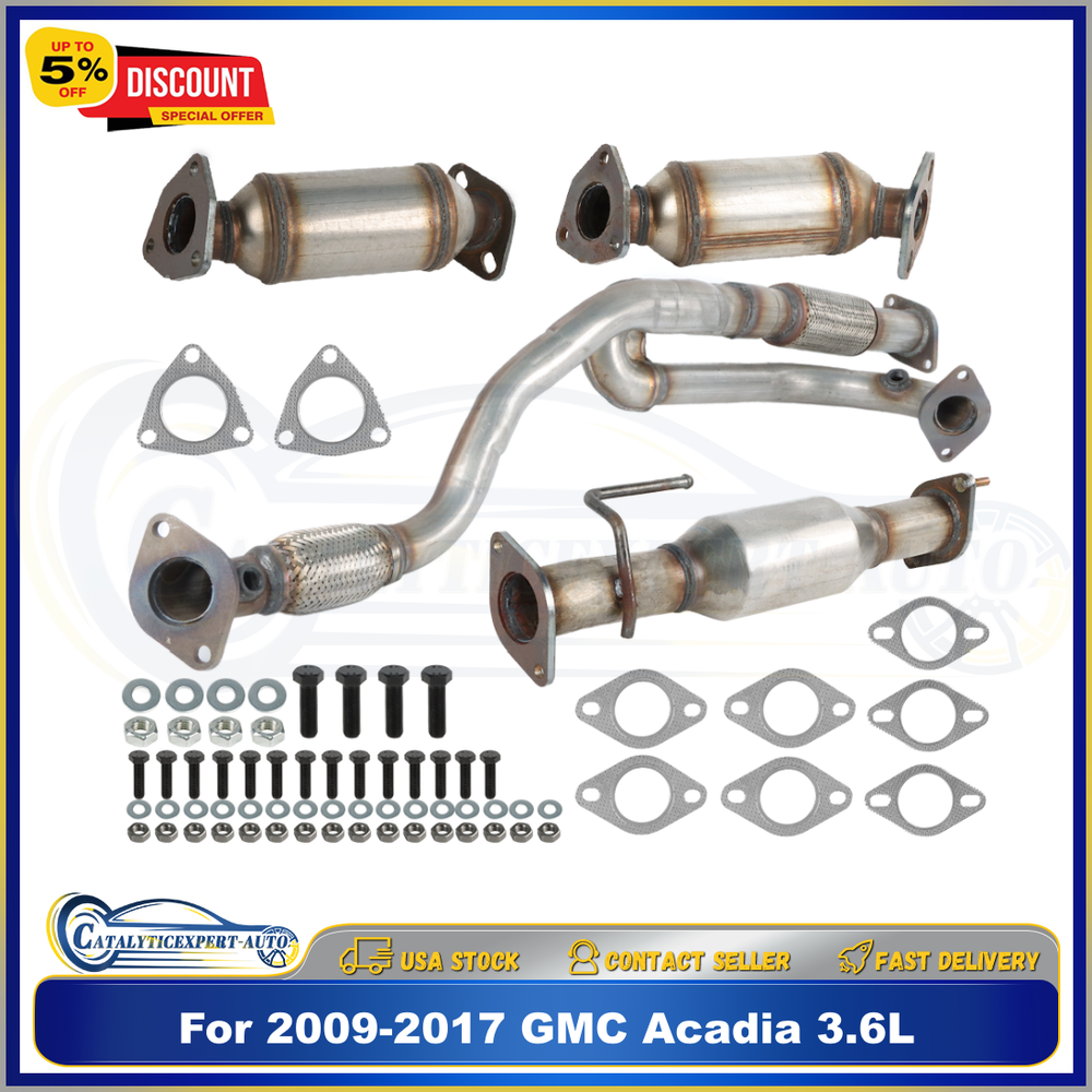 For GMC Acadia 3.6L All Three Catalytic Converters Flex Pipe 2009-2017 4 PIECES