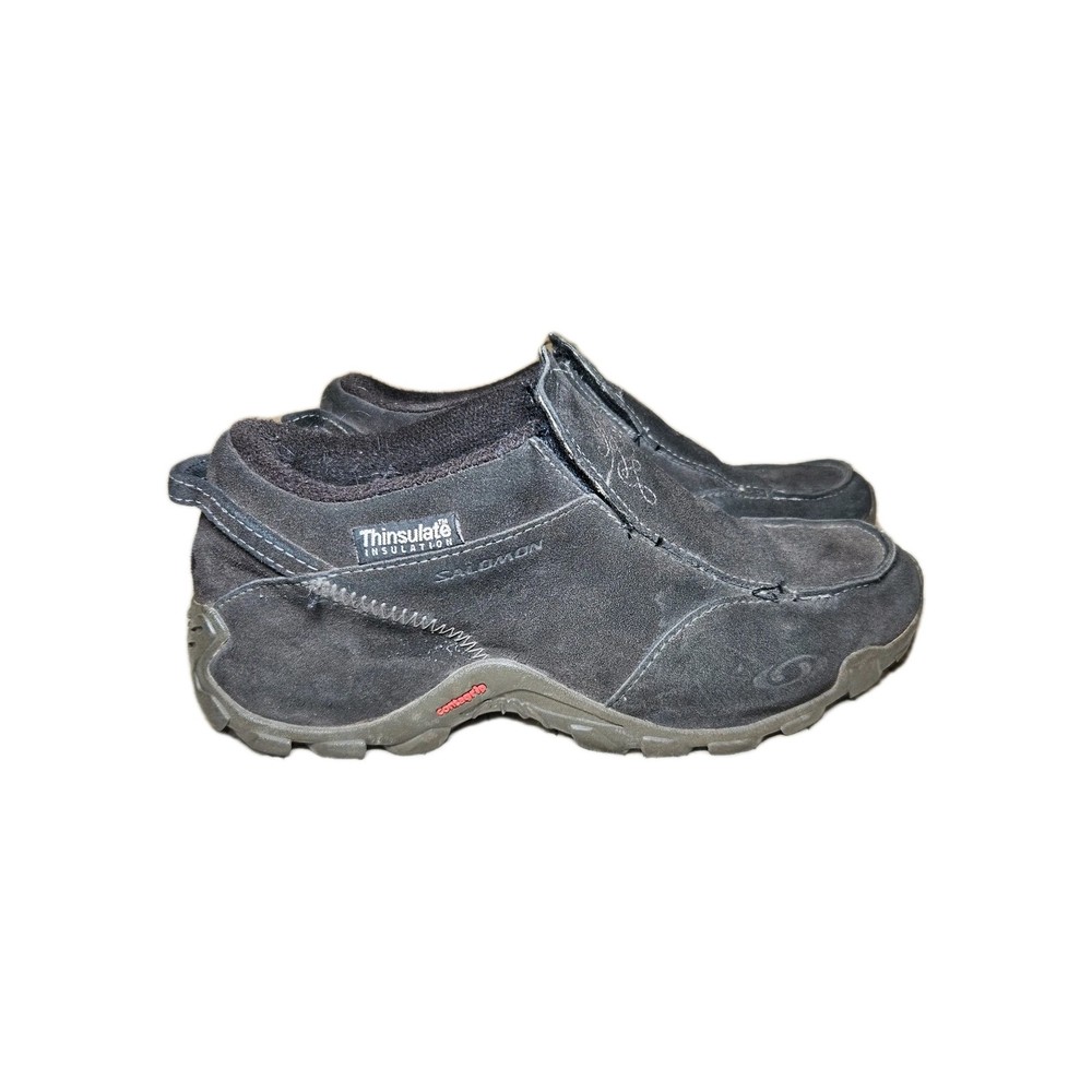 Salomon Women's Slip On Thinsulate Hiking Black Suede Shoes Contragrip Size 8