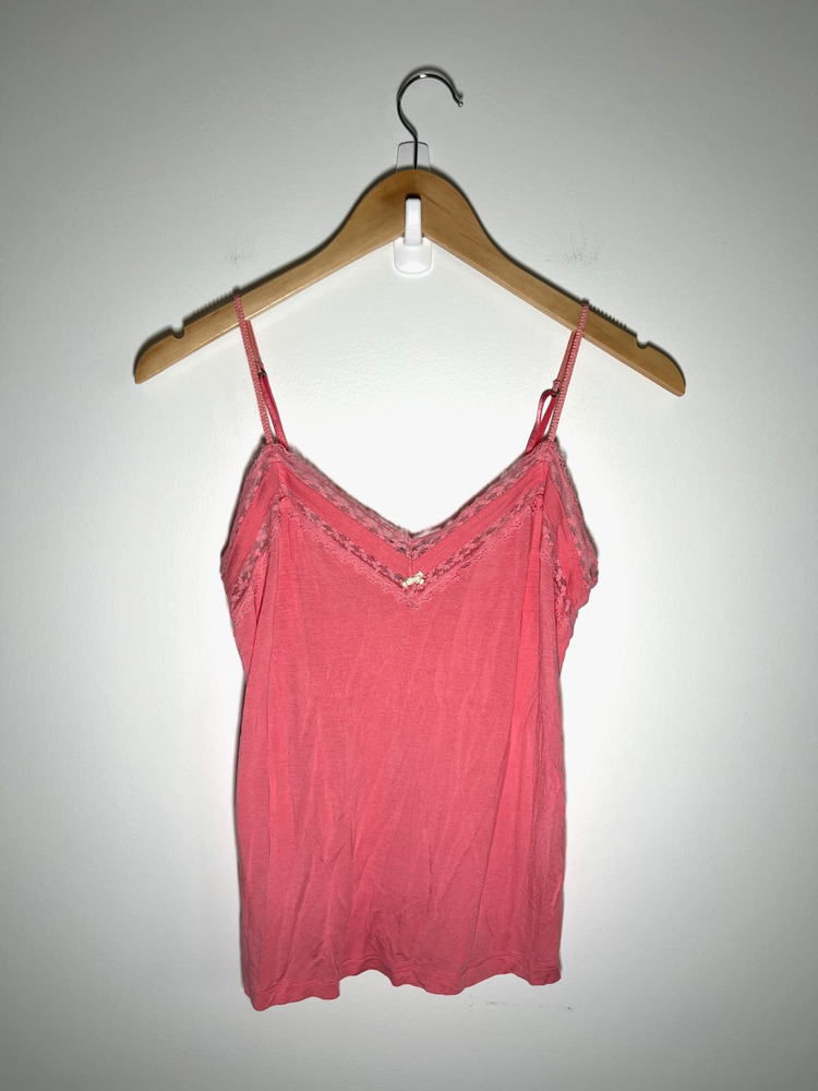 Victoria's Secret Y2K Fairy Coquette Cami Lace Trim Bow Womens Top M Pink
