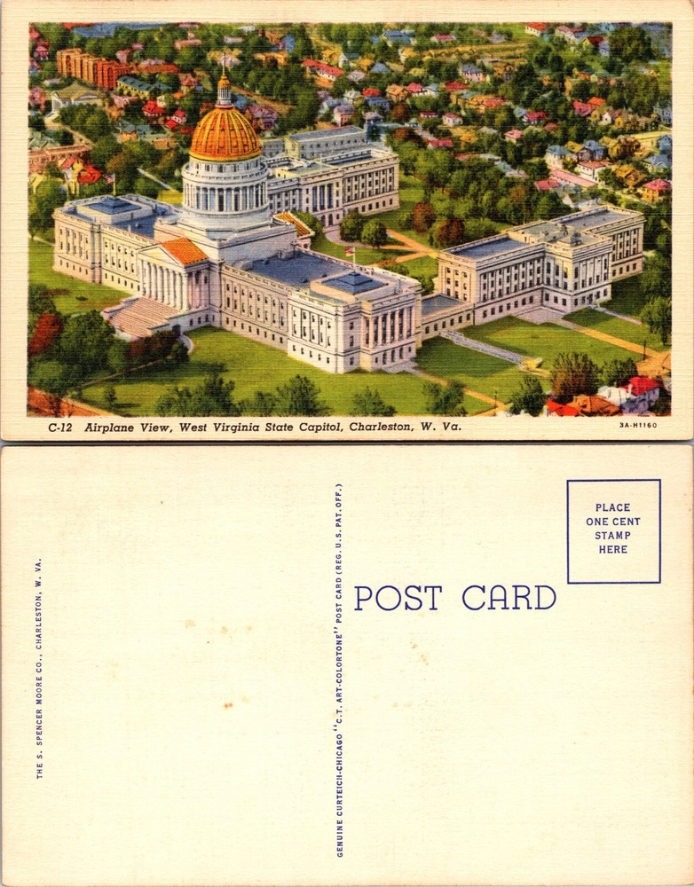 West Virginia State Capitol Aerial View Charleston WV Postcard