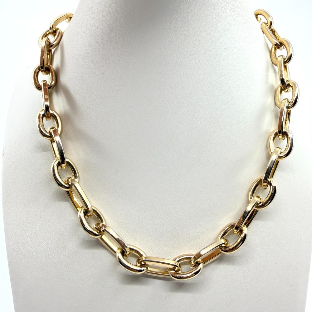 Vintage Y2K Chunky Gold Tone Cable Chain Necklace Thick Oval Link Statement