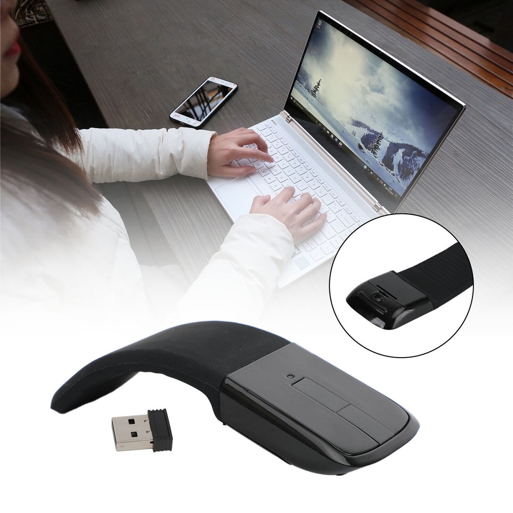 Foldable Arc Touch Wireless Mouse 2.4GHz Optical Touch Receiver Laptop Black YU