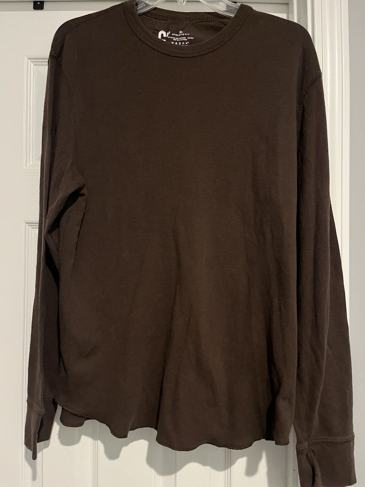 Gap Thermal Shirt Men's Size XL Brown Waffle Knit Long Sleeve Crewneck Pullover