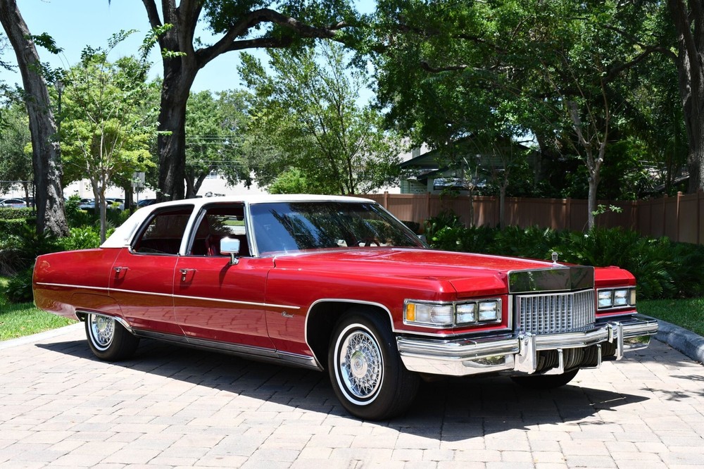 1975 Cadillac Fleetwood Brougham Red Classic Car Poster 24x36 Inch Vintage Automotive Art