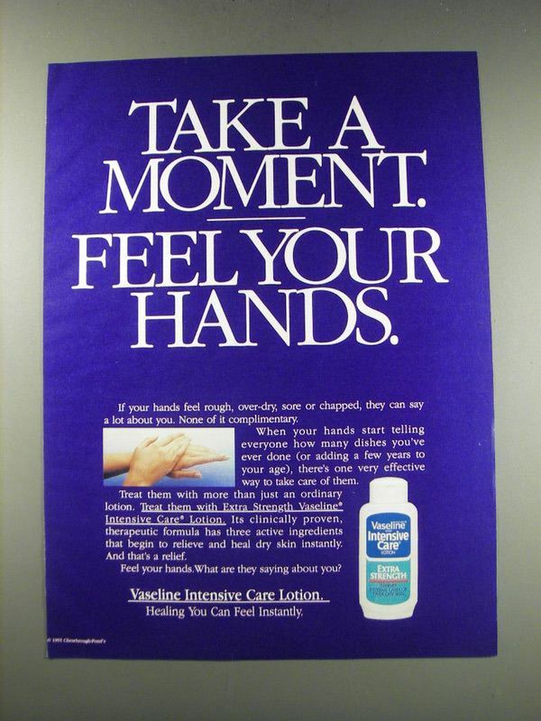 1991 Vaseline Intensive Care Lotion Ad for Soft Smooth Hands