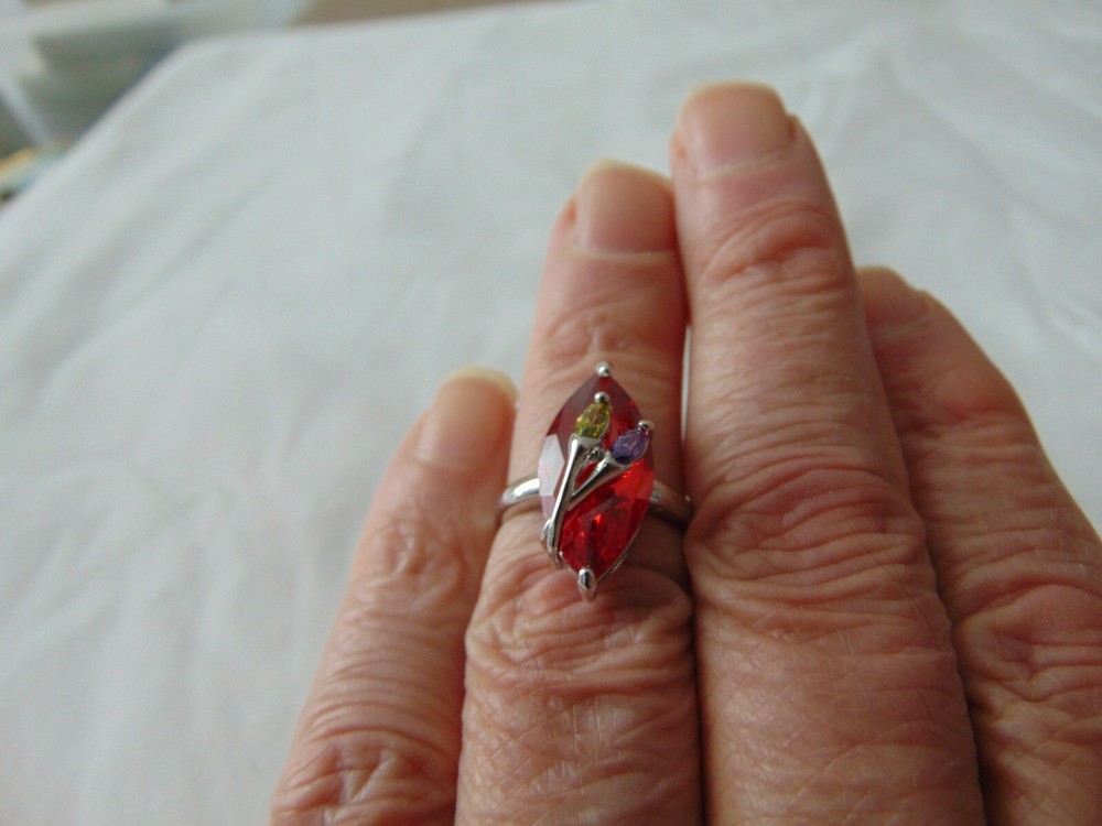 sterling silver ring sz.7 red and colored cz crystals