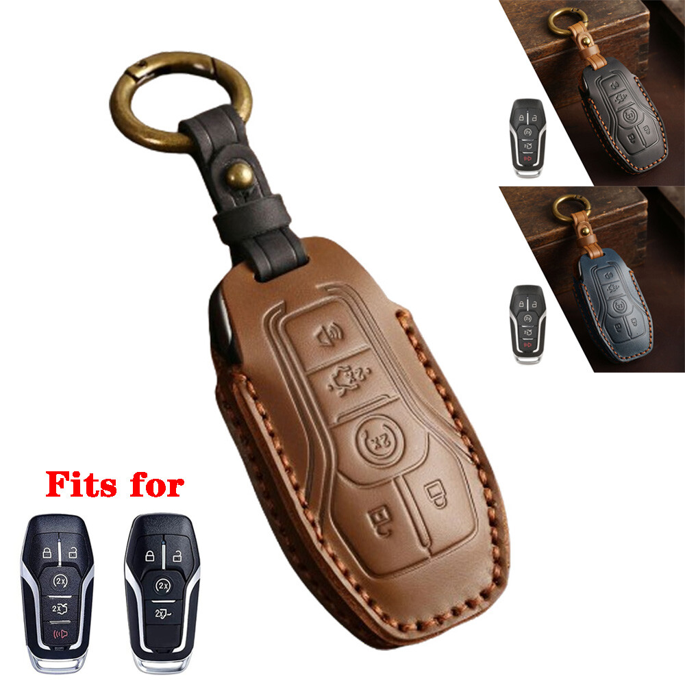 Genuine Leather Car Key Fob Case Cover For Ford Mustang F-150 Explorer Lincoln