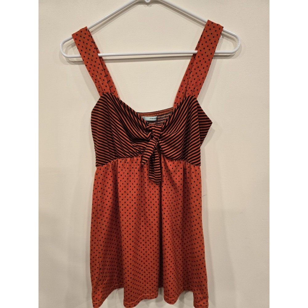 Y2K Polka Dot Babydoll Tank Top Red Black Bow Front Coquette Pin Up Women's M