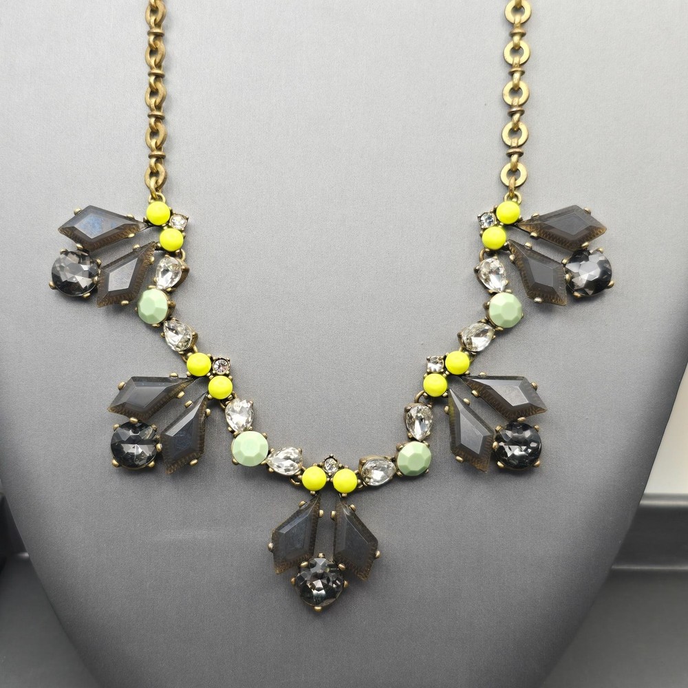 Y2K J Crew Gray Rhinestones & Yellow Accents Statement Necklace 15