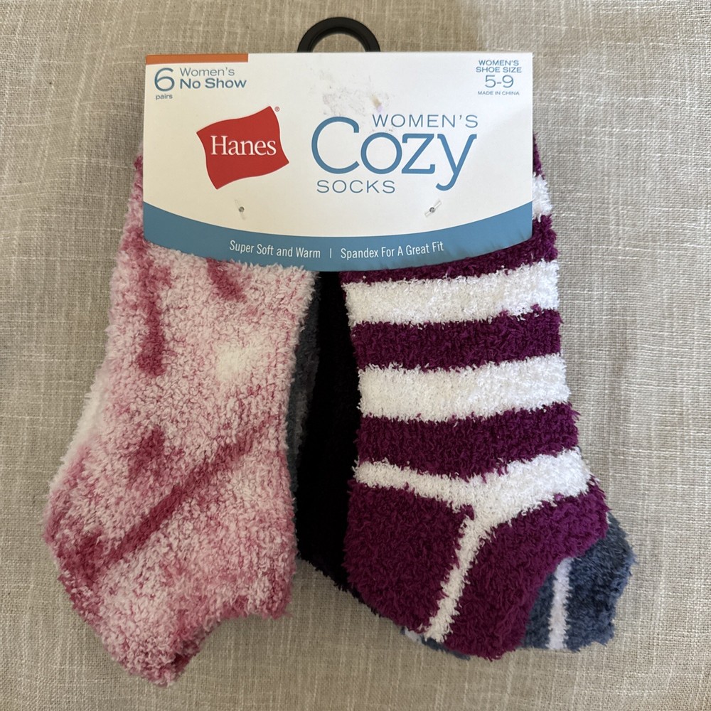 Hanes Womens Cozy Fuzzy No Show Super Soft Slipper Socks MultiColor✨️6pr✨️NEW