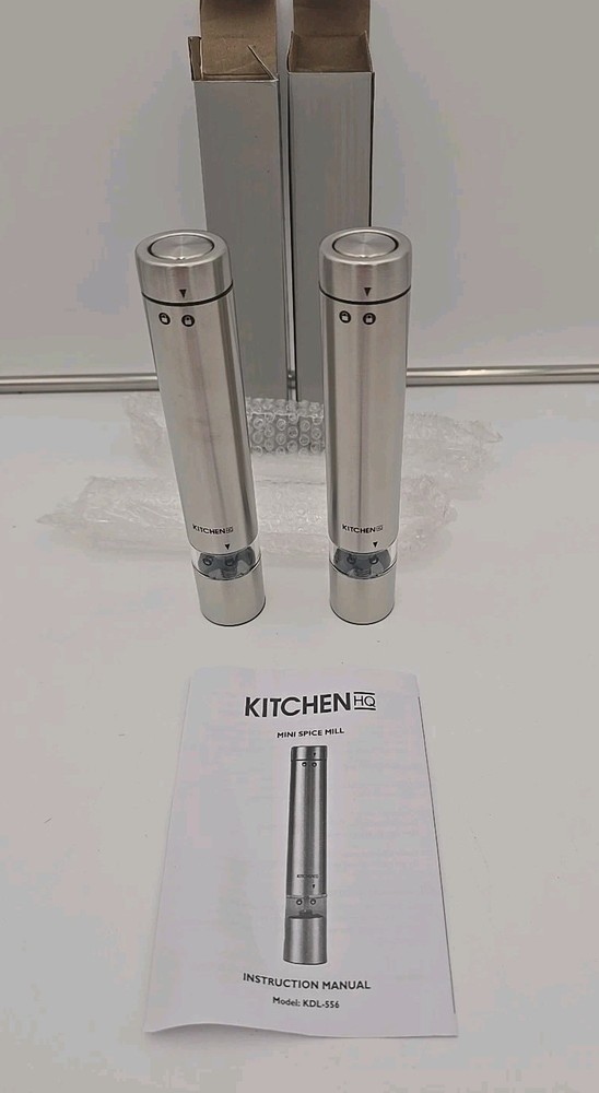 Mini Spice Mills 2-Pack One-Touch Operation Silver Kitchen HQ