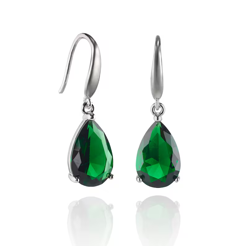 2 Ct Pear Cut Simulated Emerald Teardrop Earrings in 925 Sterling Silver