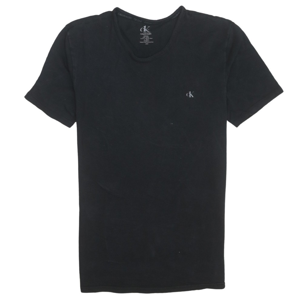 Calvin Klein Womens T Shirt Black Embroidered CK Logo Short Sleeve Jersey S