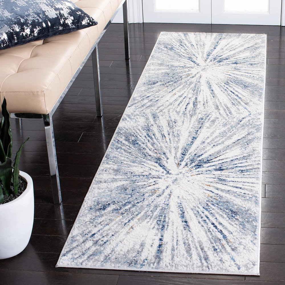 Amelia 2.3x8 Grey Blue Abstract Runner Rug Non-Shed Easy Care ALA449F-image