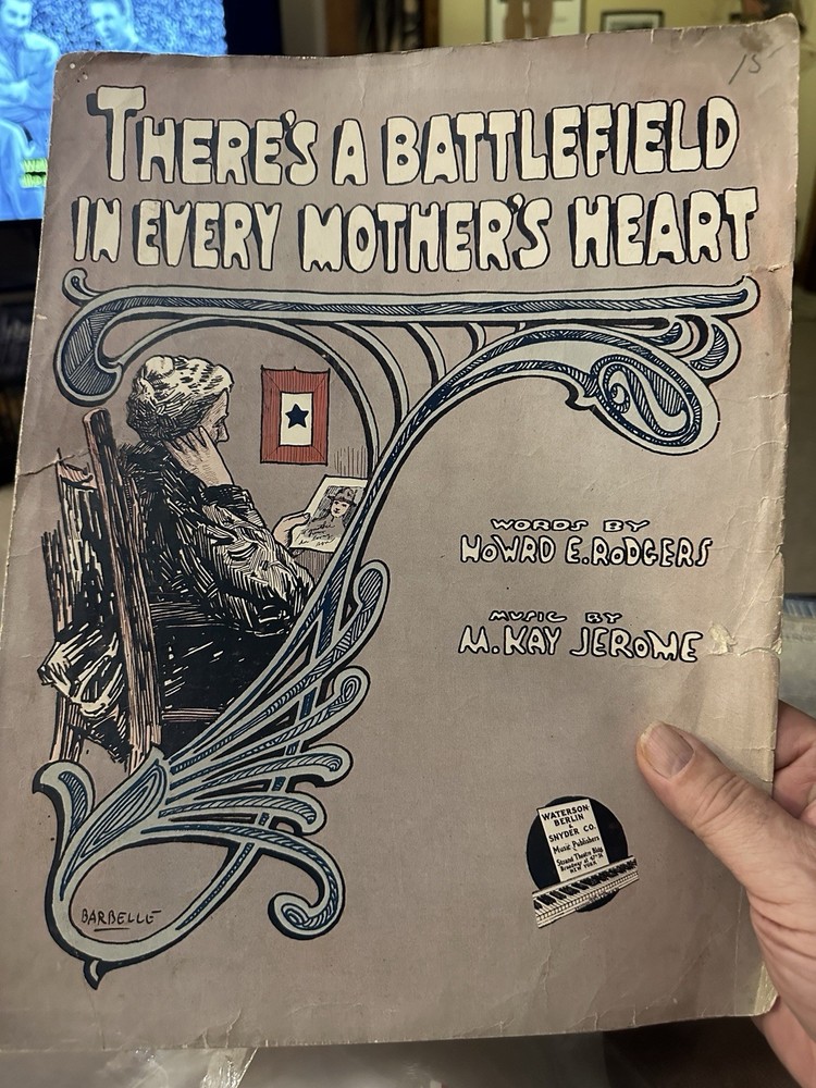 11x14 1918 WW1 sheet music A BATTLEFIELD IN EVERY MOTHERS HEART