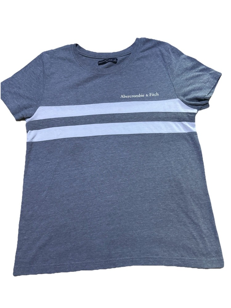 Abercrombie & Fitch Gray Stripe Tee Shirt Women’s Large Cotton Logo