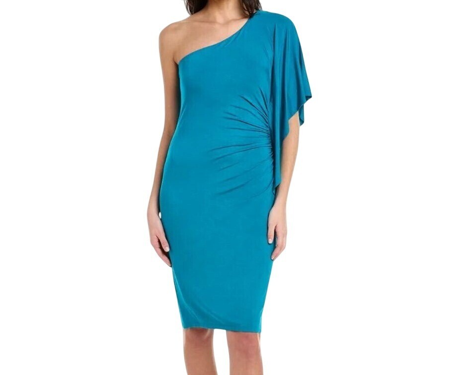 Trina Turk Dress Women XL Blue One Shoulder Sheath Colorful Feminine Bodycon