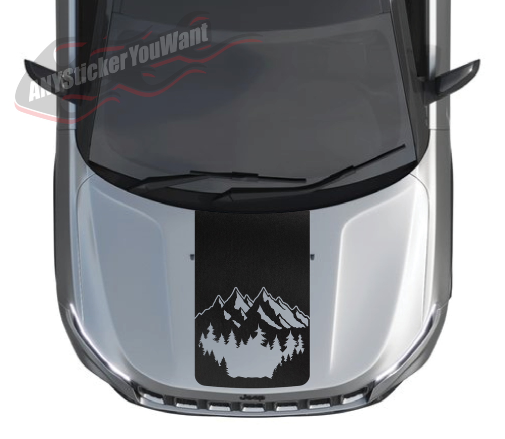 Mountains & Trees Blackout Hood Vinyl Decal Fits Jeep Compass 2017-2024