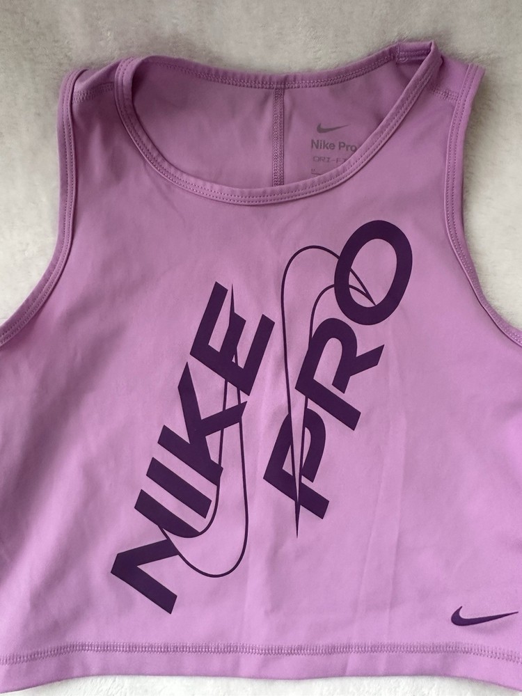Nike Women's Pro Dri-Fit Cropped Tank Top Pink Purple, Size Medium Athletic Gym
