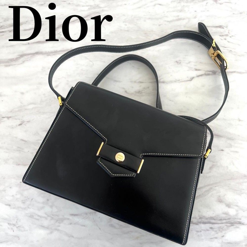 Authentic Dior CD Logo Black Leather Shoulder Bag F07151355
