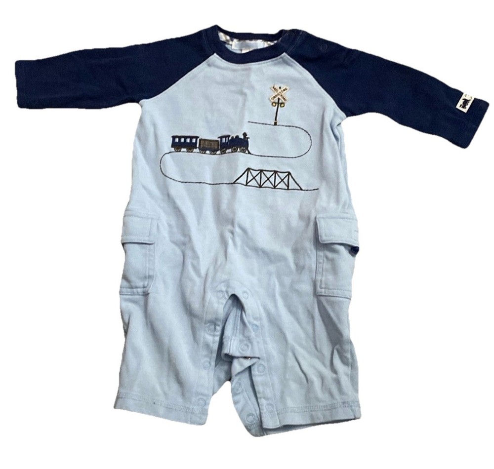 Janie and Jack Baby Boys Train Bodysuit Blue Size 3-6 Months