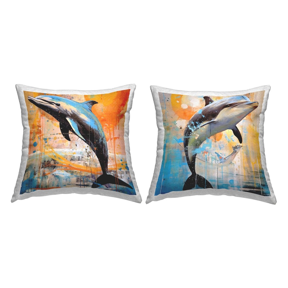 Modern Blue Dolphins Splash Outdoor Printed Pillow 18x18 Inch for Stylish Decor