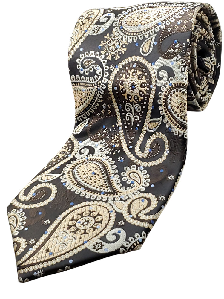 GIORGIO BRUTINI Handmade Tie Men's Black Brown Gold Blue Paisley Necktie NEW