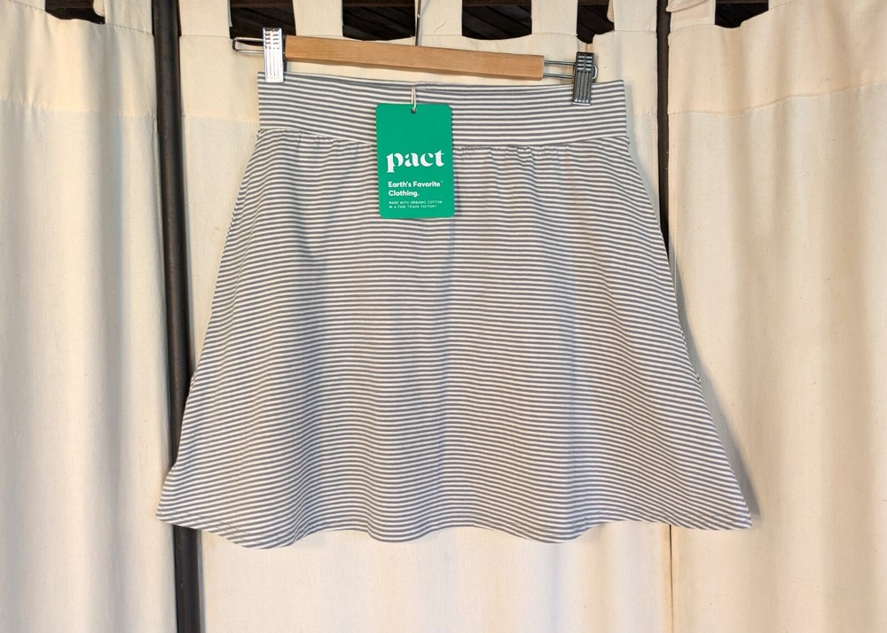 NWT Pact Organic Cotton Fit & Flare Mini Skirt Grey Striped Medium