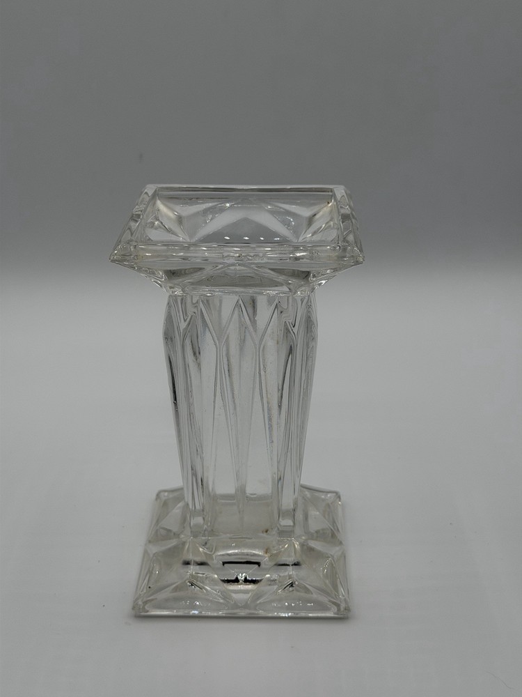 Vintage Clear Glass Candlestick Holder Square Base Art Deco Style