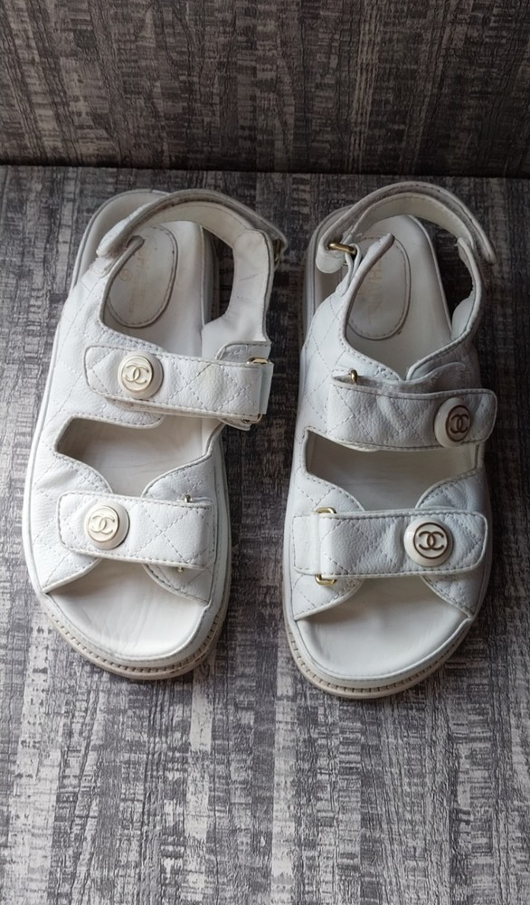 Chanel white dad sandals for women size 37