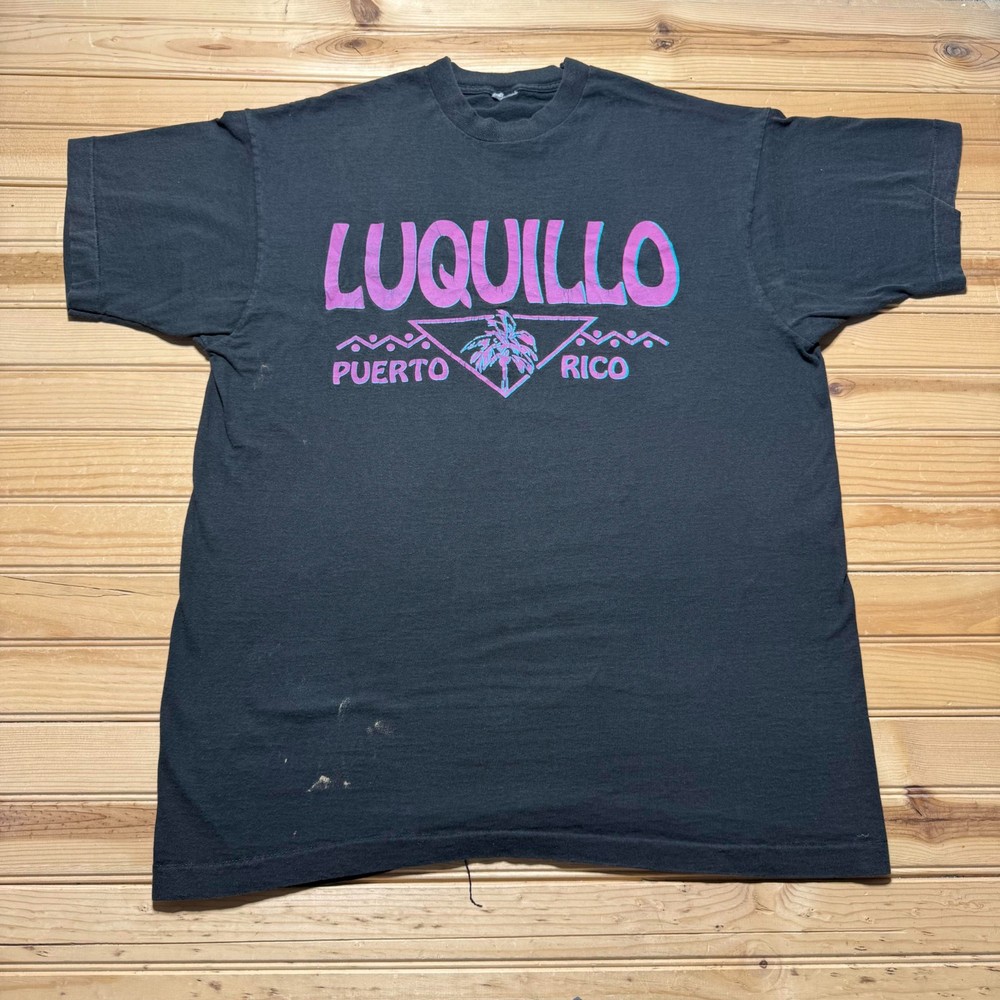 Vintage 80s Luquillo Puerto Rico Beach Palm Tree Graphic Souvenir T-Shirt - XL