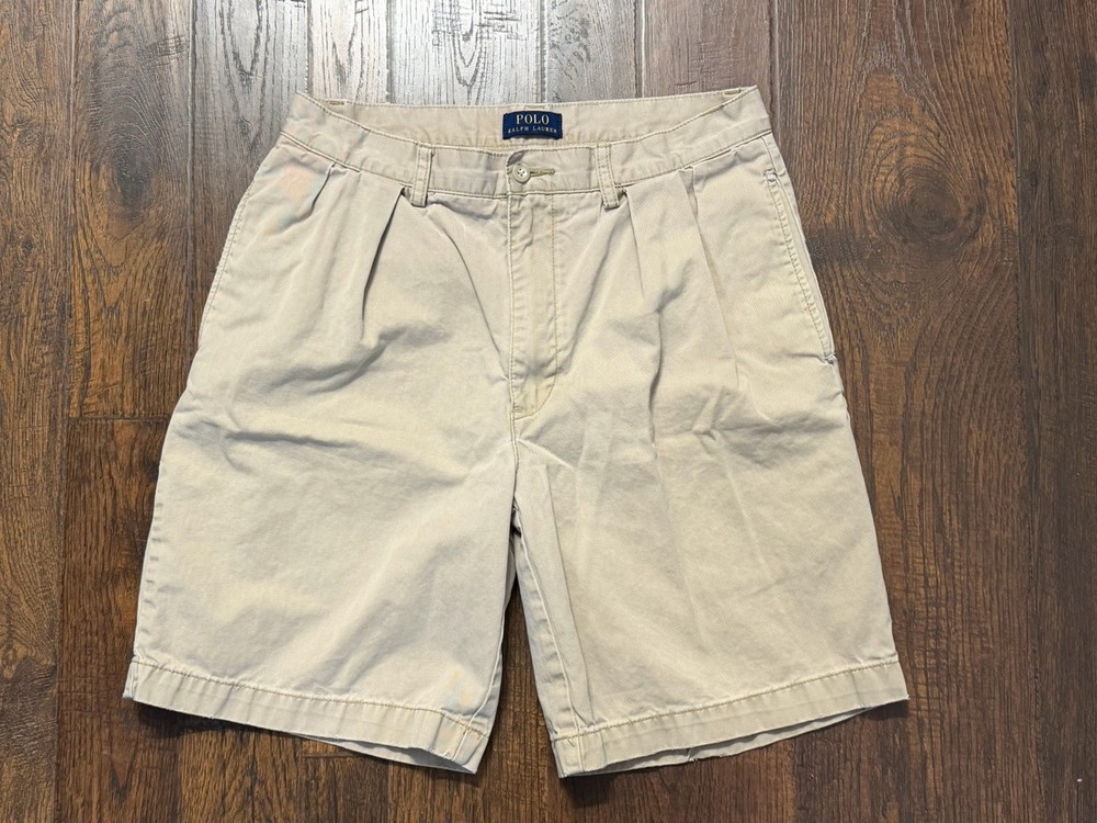 Polo Ralph Lauren 9” Pleated Chino Shorts Mens 32 Khaki Preppy Casual Boating