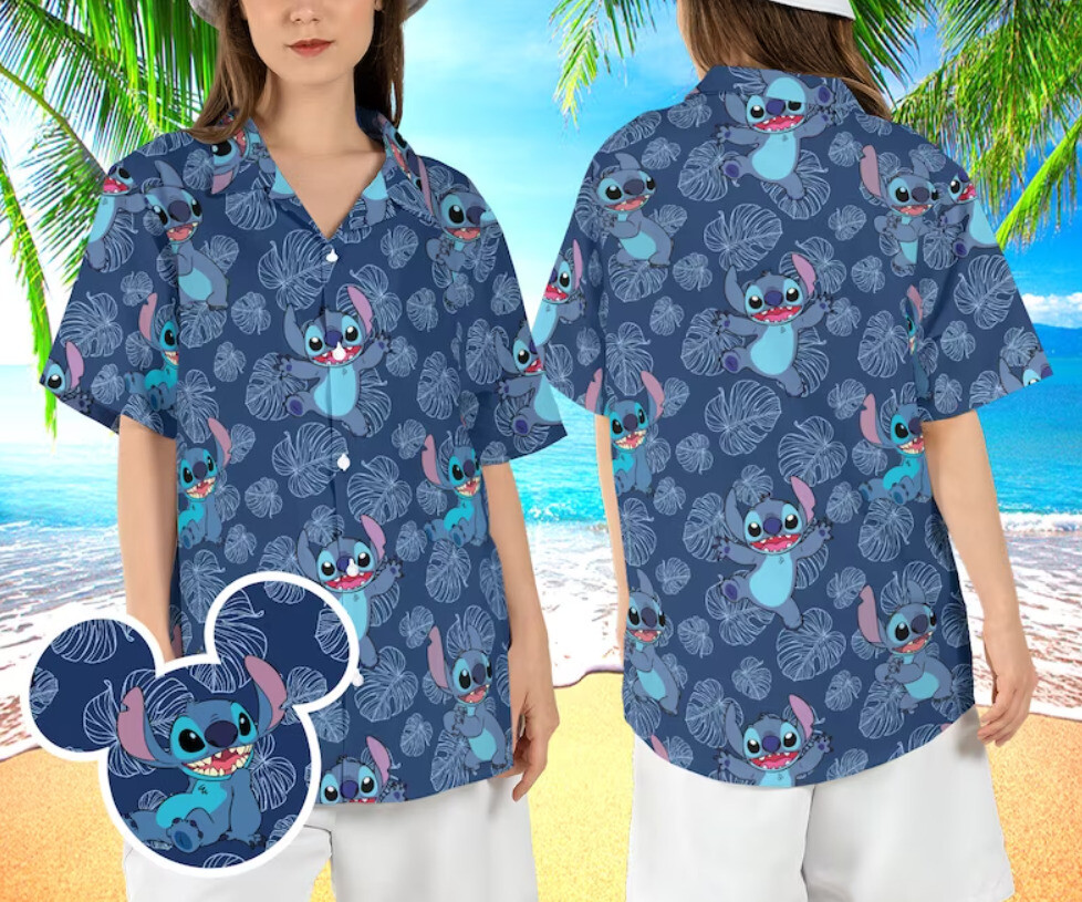 Stitch Tropical Leaves 3D HAWAII SHIRT US Size Best Price Father Day Gif