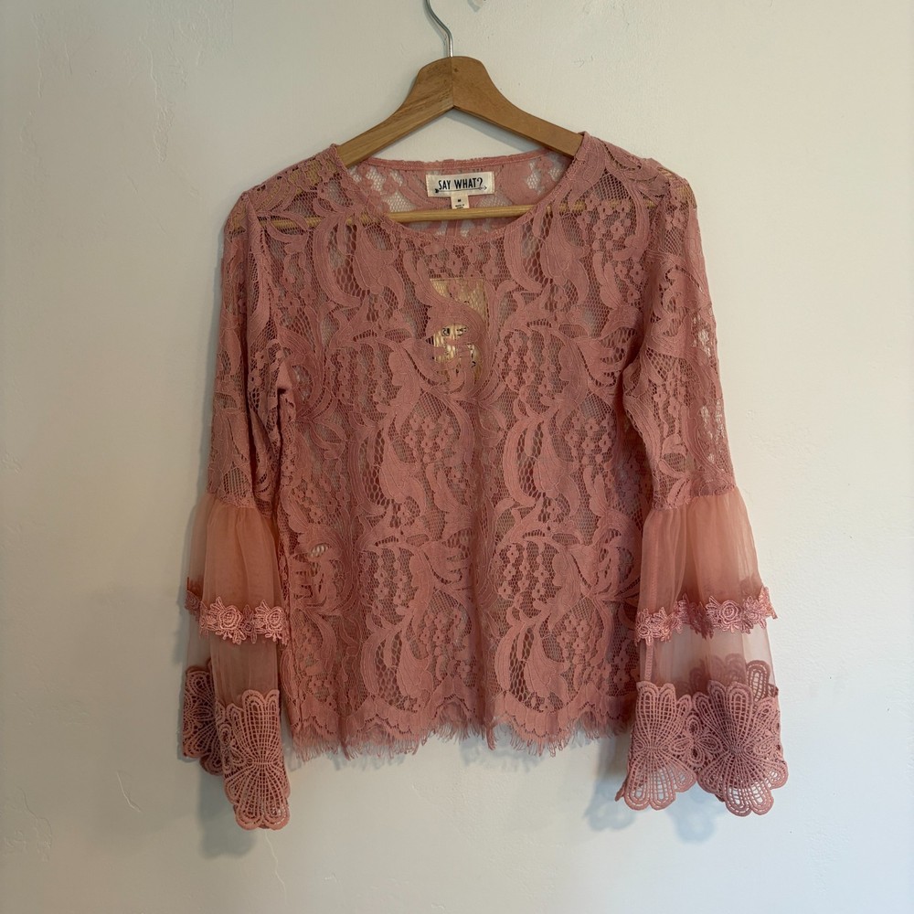 Romantic Fairy Pink Lace Blouse Womens Size M Cottagecore Balletcore Coquette