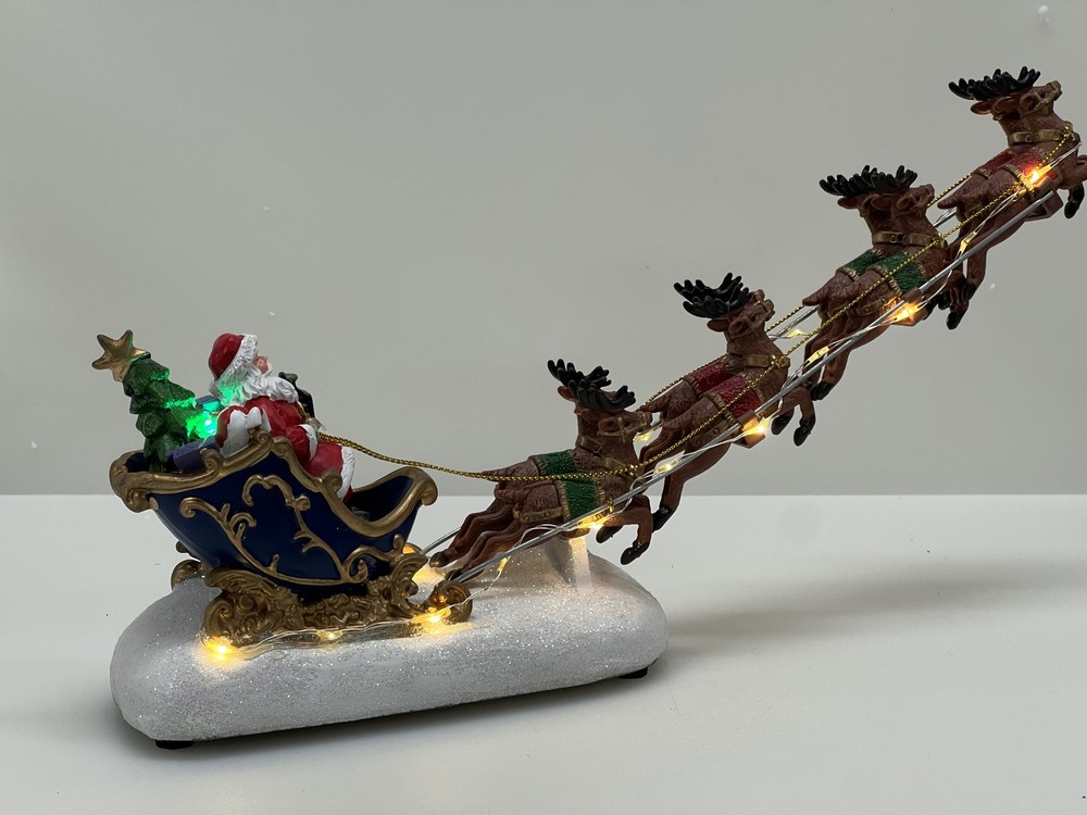 LED Santa & Sleigh Flashing Light Decoration for St Nicholas Square Display