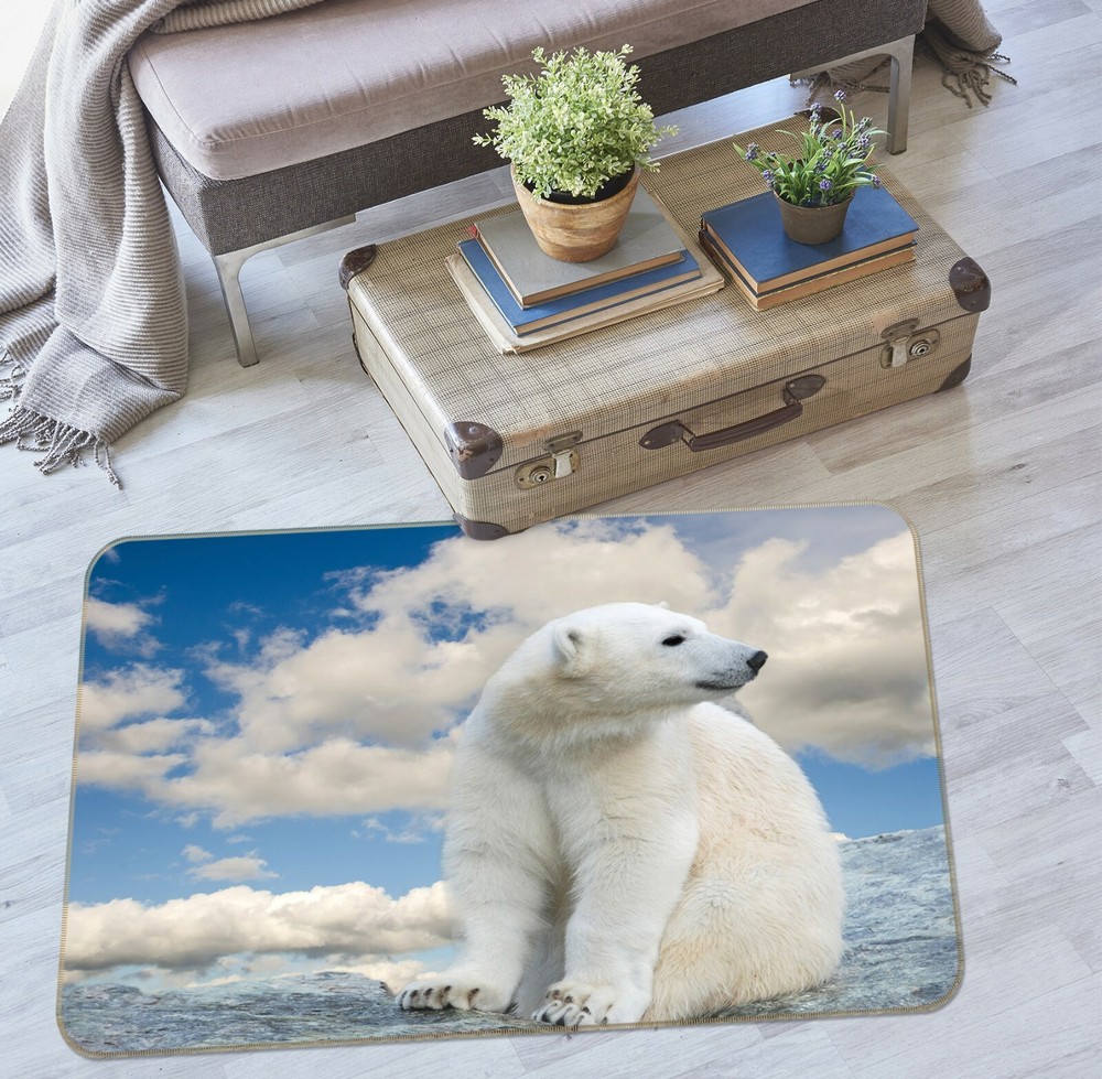 3D White Cloud Polar Bear Non-Slip Rug Mat Elegant Photo Carpet for Home Decor