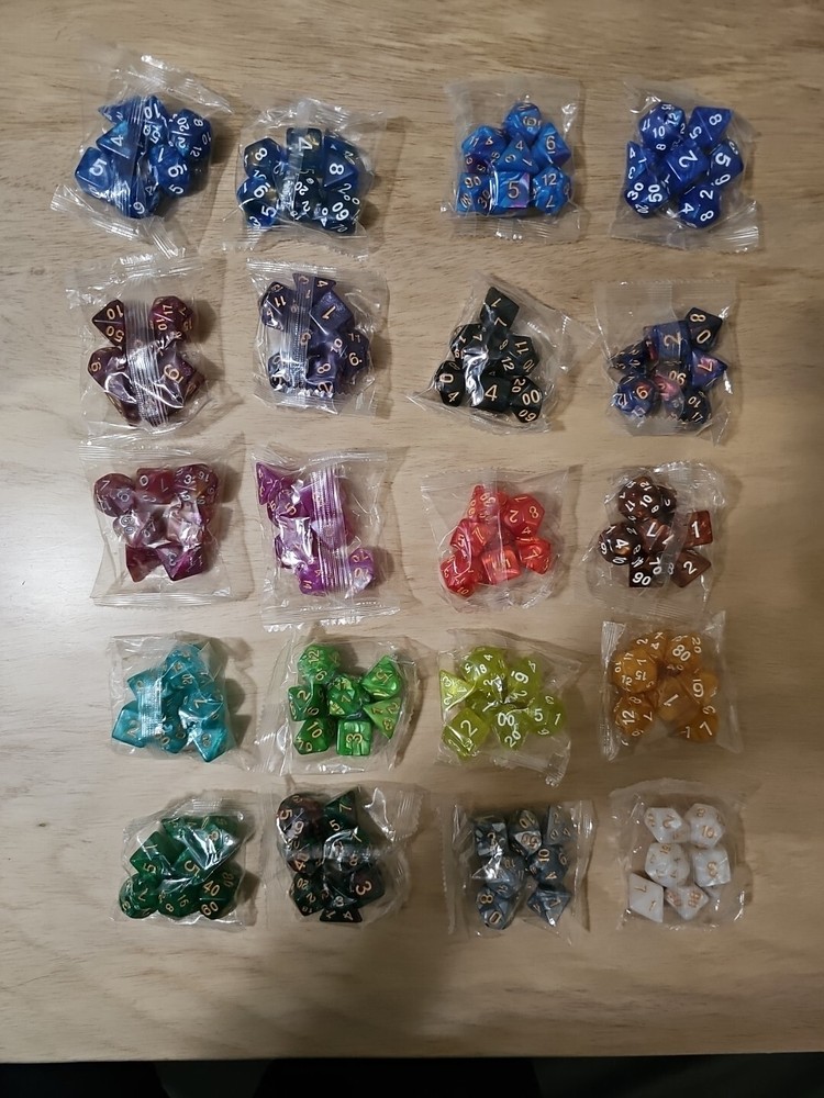 7pcs Polyhedral Dice Set - Assorted Colors - D4 through D20 - DnD