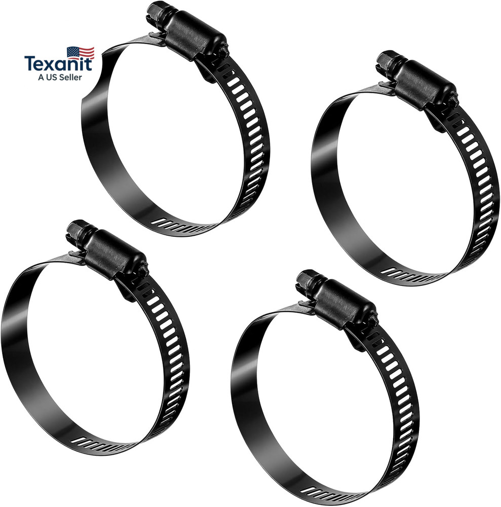 4 PCS Stainless Steel Hose Clamp, 2.5 Inch Black Hose Clamps Worm Gear Hoses Cla