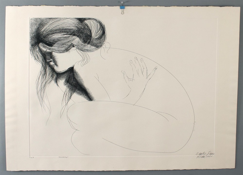 Artist-Proof Pencil-Signed EMILIO GRECO Modernist Minimalist Nude Woman Etching1971...
