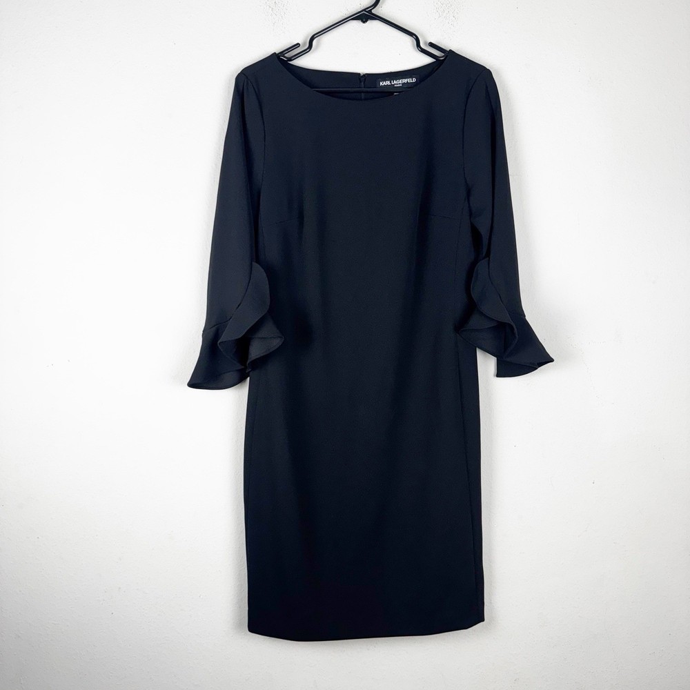 Karl Lagerfeld Women's Tulip Bell-Sleeve Sheath Dress Size 8 Black