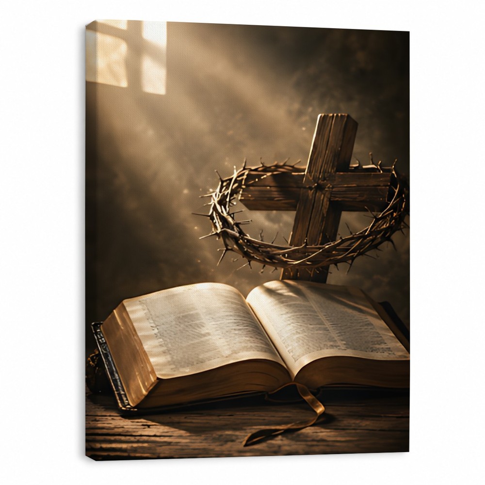 Holy Bible & Cross Canvas Art Christian Wall Decor Custom Religious Gift Print