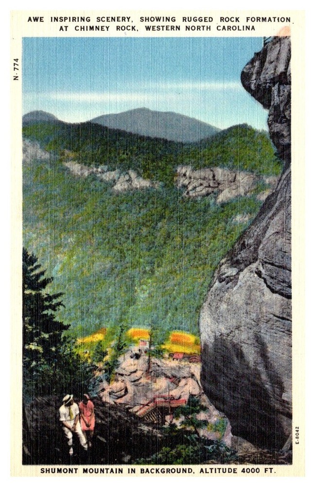 1940s Couple At Chimney Rock Western North Carolina Vintage Postcard