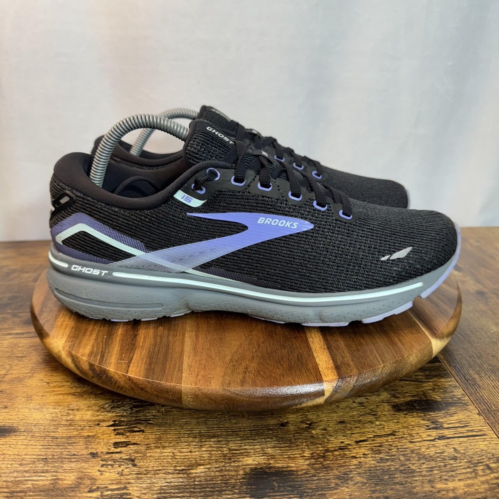 Brooks Ghost 15 Shoes Women Size 10.5 Black Purple Running Athletic Cushion Road