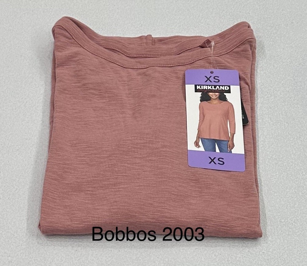 Kirkland Signature Women's 3/4 Sleeve Boatneck Slub Tee, Pink, Size XS