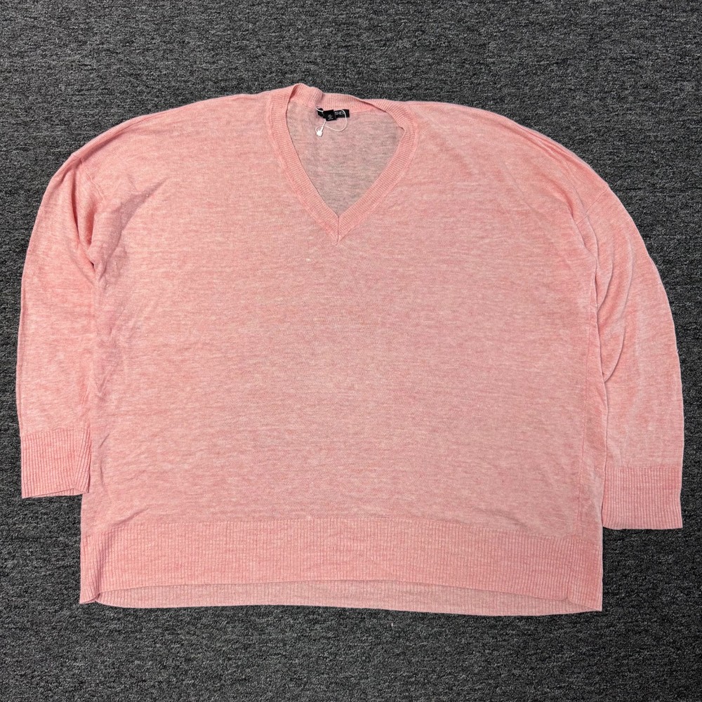 NWOT Eileen Fisher 100% Organic Linen Knit Woven Shirt Top Sz L Pink