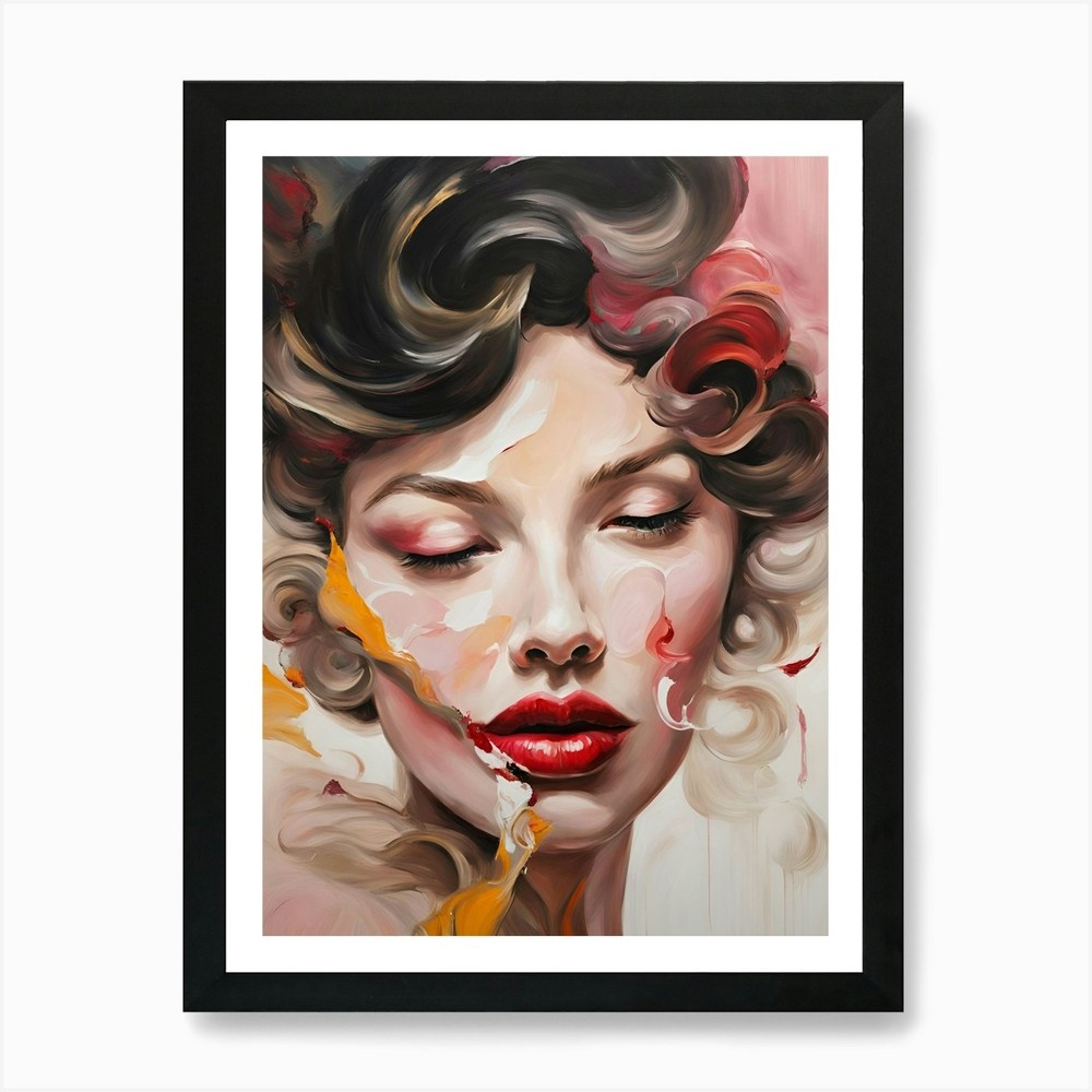 Abstract Woman With Red Lips Art Pr Framed Wall Art Poster Canvas Print Picture-image