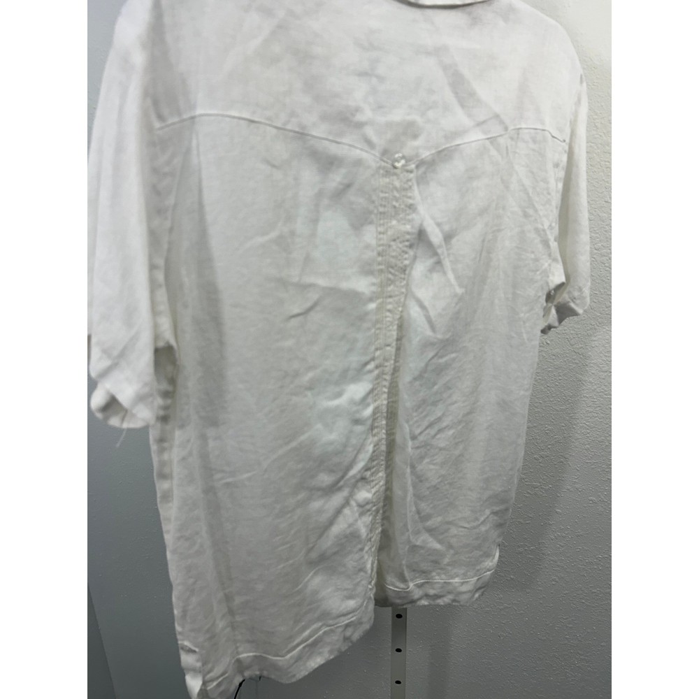 Mens White Linen Guayabera Shirt Short Sleeve Mexican Wedding Camp Collar Small