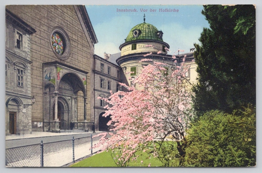Innsbruck Hofkirche Austria Vintage Postcard Wilhelm Stempfle Cherry Blossoms