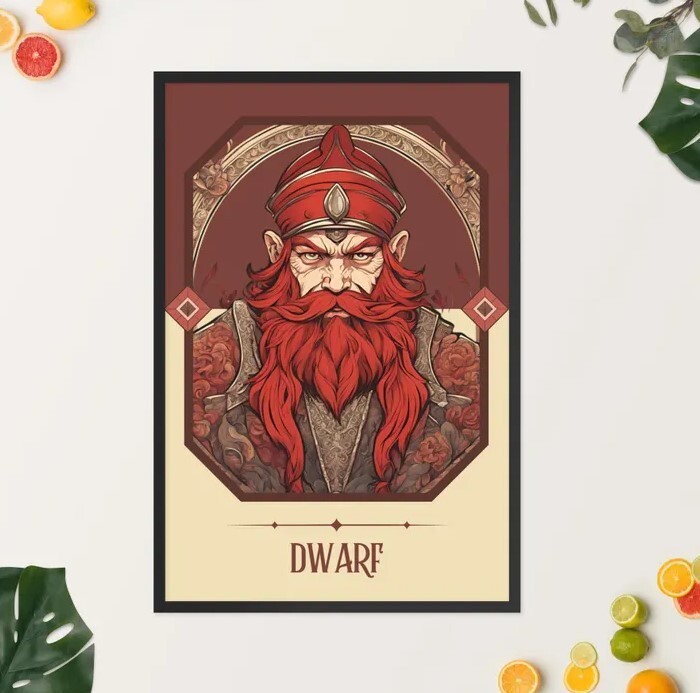Dwarf Art Nouveau Tarot Style Fantasy Art Print